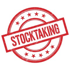 STOCKTAKING text written on red vintage round stamp.