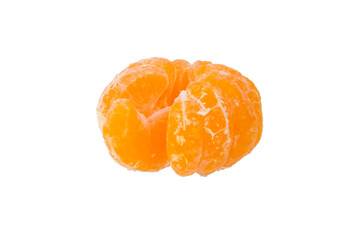 peeled mandarin without peel, on a white background, close-up
