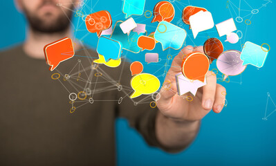 3D rendering flying email icon and web flying