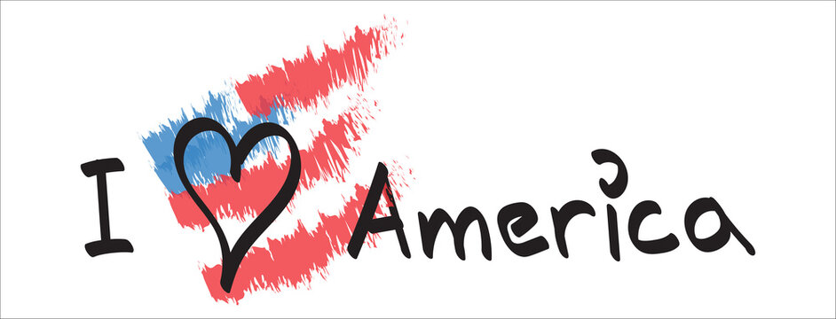 Hand Drawn Text I Love America In Doodle Style Isolated