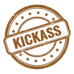 KICKASS text on brown grungy vintage round stamp.
