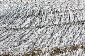 Detailaufnahme der Struktur vom Aletschgletscher im Wallis, Schweiz