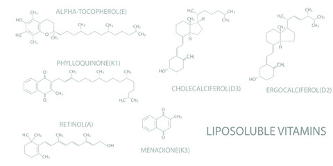 Liposoluble vitamins molecular skeletal chemical formula.	
