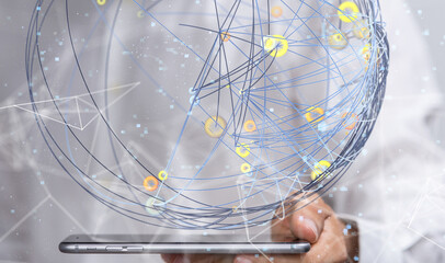 Global network. Blockchain. 3D illustration. Neural networks and artificial intelligence. Abstract