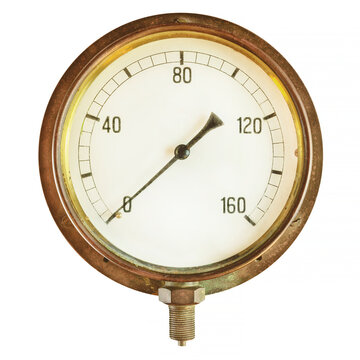 Ancient industrial pressure meter isolated on white