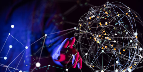 Global network. Blockchain. 3D illustration. Neural networks and artificial intelligence. Abstract