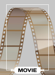 Cinema movie and photography 35 mm film strip template, vector flat element in vintage style. Cinema strip isolated icon with recorded film on tape, cinematography retro photo roll with frames