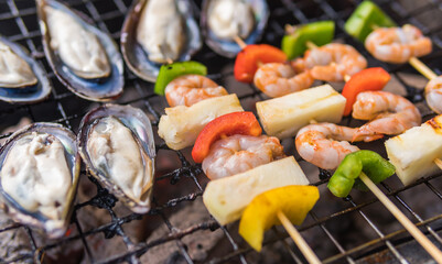 barbecue seafood and mussels grilled roasted 