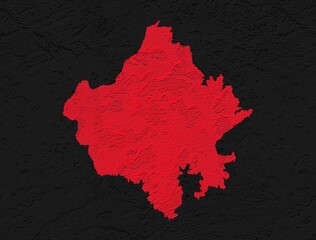 Rajasthan red map on isolated black background. High quality coloured map of Rajasthan, India.