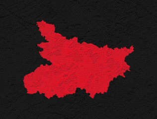 Bihar red map on isolated black background. High quality coloured map of Bihar, India.
