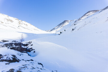 Picture of Nuria Valley mountains covered in snow at Catalan Pyrenees