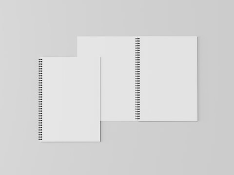 Blank spring note mockup, A realistic set of white notepad sheets