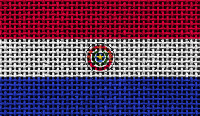 Paraguay flag on the surface of a metal lattice. 3D image