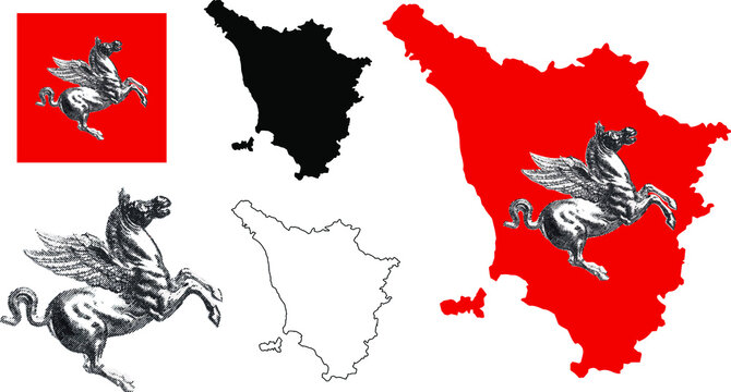 Silhouette regione Toscana con stemma bandiera