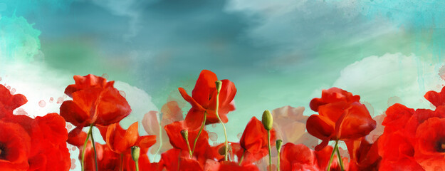 Spring banners with poppies - obrazy, fototapety, plakaty