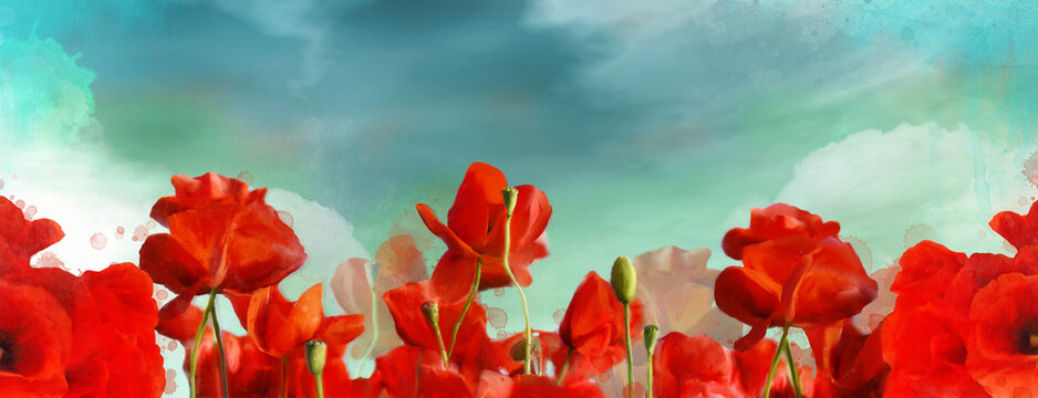 Spring banners with poppies