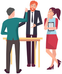 Businesspeople have project strategy planning meeting. Teamwork with business plan, creating new creative project. Meeting to discuss starting business. Colleagues discussing work in entrepreneurship