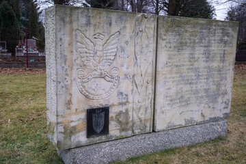 Zgorzelec, Poland - January 14, 2022. Polish War Cemetery. Here are buried over 3.000 polish officers and soldiers of the 2nd Army. Selective focus.