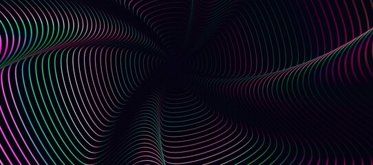 Radial lines with rotating distortion. Abstract spiral, vortex shape, element.