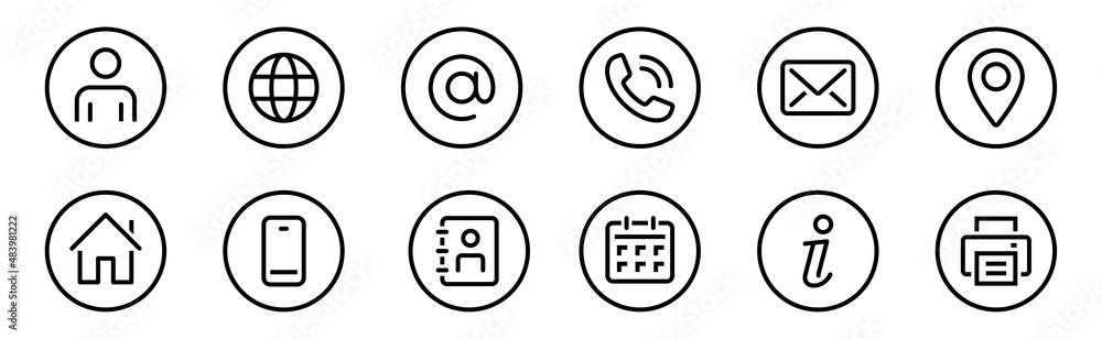Leinwandbilder web icon set. web buttons. website contact icons vector. contacts icons. editable stroke