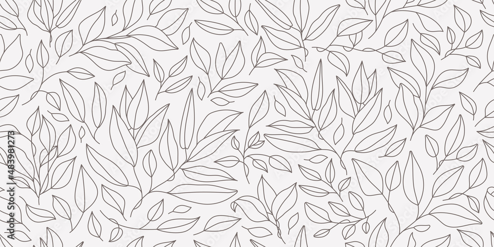 Aufkleber seamless pattern with one line leaves. vector floral background in trendy minimalistic linear style