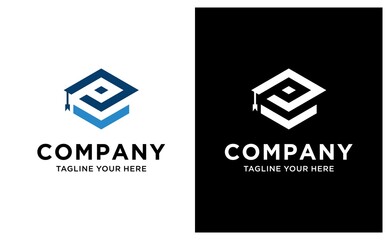 University, College, Graduate, Campus, Education logo design inspiration. and logo initial letter P. icon for Business and education. Flat Vector Logo Design. on a black and white background.
