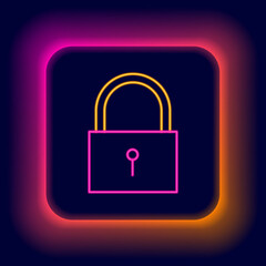 Glowing neon line Lock icon isolated on black background. Padlock sign. Security, safety, protection, privacy concept. Colorful outline concept. Vector