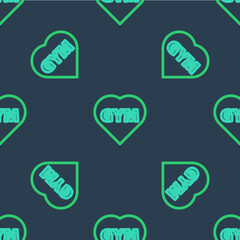 Line Fitness gym heart icon isolated seamless pattern on blue background. I love fitness. Vector