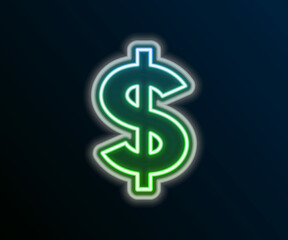 Glowing neon line Dollar symbol icon isolated on black background. Cash and money, wealth, payment symbol. Casino gambling. Colorful outline concept. Vector
