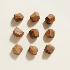 Tumi ishi japanese desktop game meditation, pattern from eco-friendly wooden polygonal stones for building tower