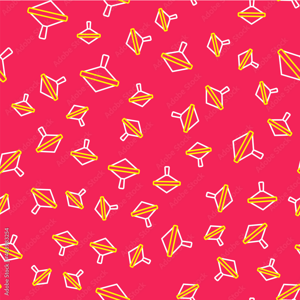 Poster line whirligig toy icon isolated seamless pattern on red background. vector
