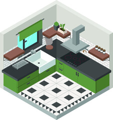 Fototapeta premium Illustration of flat isometric kitchen