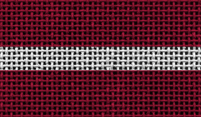 Latvia flag on the surface of a metal lattice. 3D image