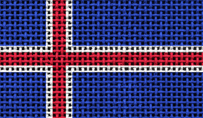 Iceland flag on the surface of a metal lattice. 3D image