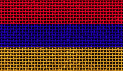   Armenia flag on the surface of a metal lattice. 3D image