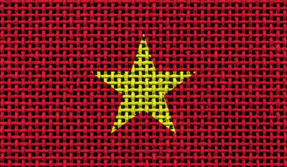 Vietnam flag on the surface of a metal lattice. 3D image