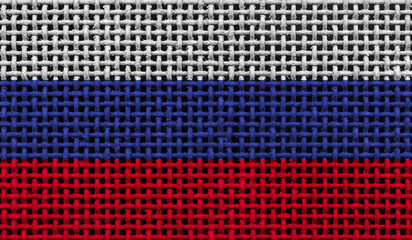 Russia flag on the surface of a metal lattice. 3D image