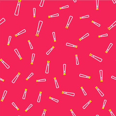 Line Baseball bat icon isolated seamless pattern on red background. Vector