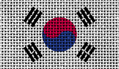 South Korea flag on the surface of a metal lattice. 3D image