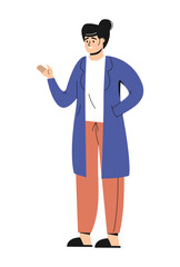 Cartoon illustration therapist woman gives advice. Doctor helping a patient. Health care medic treatment consultation. Disease, diagnostics concept. 
Prevention. Flat vector cute character. Isolated.