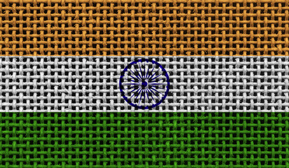 India flag on the surface of a metal lattice. 3D image