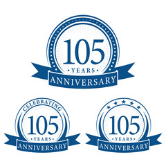 105 years anniversary logo collections. Set of 105th Anniversary logotype template. Vector and illustration. 