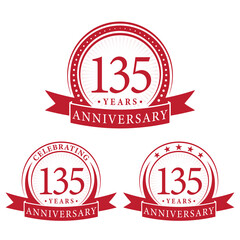 135 years anniversary logo collections. Set of 135th Anniversary logotype template. Vector and illustration. 