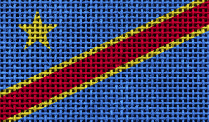 Democratic Republic of the Congo flag on the surface of a metal lattice. 3D image