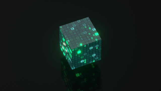 Digital Technology cube with hex-code 3D render