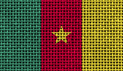 Cameroon flag on the surface of a metal lattice. 3D image