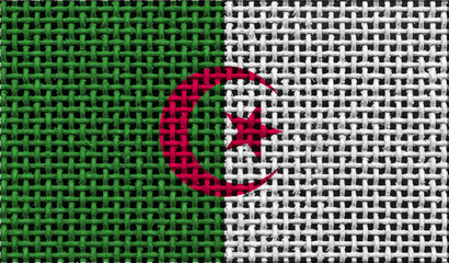 Algeria flag on the surface of a metal lattice. 3D image
