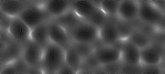 Obraz premium Background with convex forms. Grid surface with ripples and reflections. 3d dynamic vector illustration.