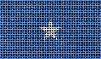 Somalia flag on the surface of a metal lattice. 3D image