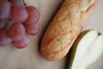 Food is on the table. Sweets and bread products